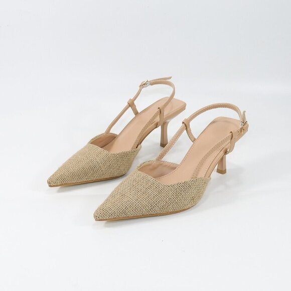 Apricot Casual Women's Ankle Strap High Heel French Sequins Bridal Sandals - Picture 5 of 7